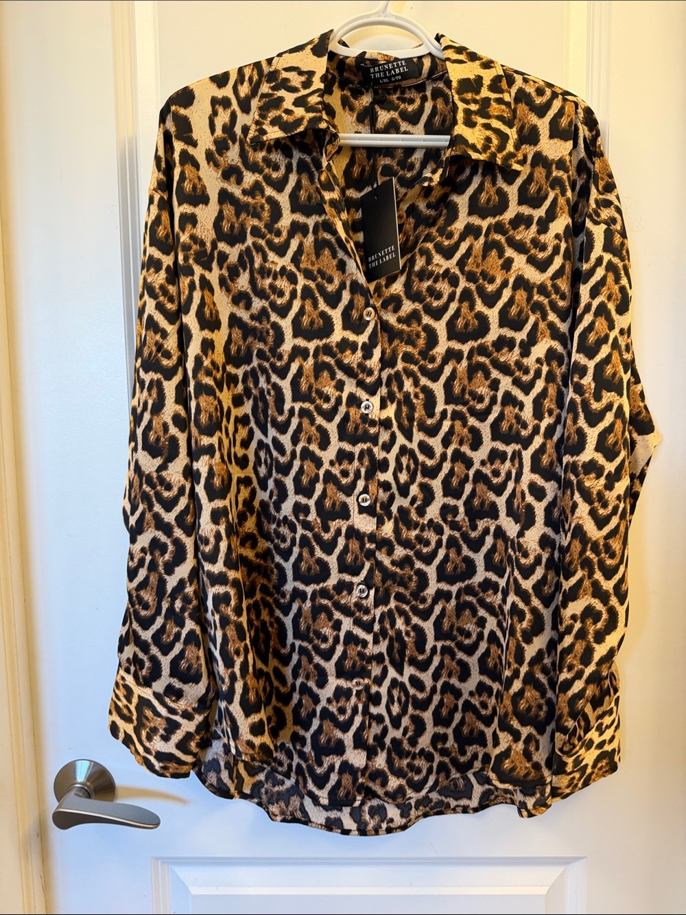 Brunette The Label Leopard-Print Satin Button-Down Shirt - Tan/Black
